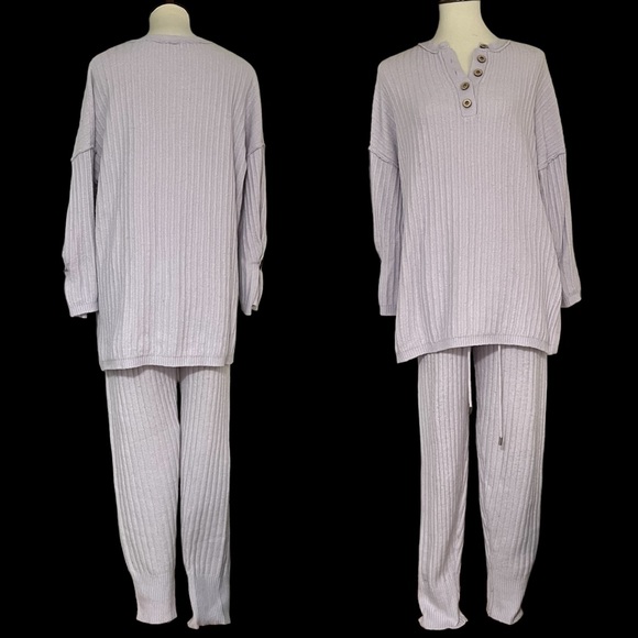 Free People Around The Clock‎ Tunic Pullover Sweater Ribbed Jogger Set In Lilac - Picture 6 of 12